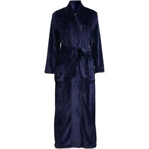 Land's End Cozy Plush Long Wrap Robe Inner Tie Polyester Soft Deep Navy Size Med